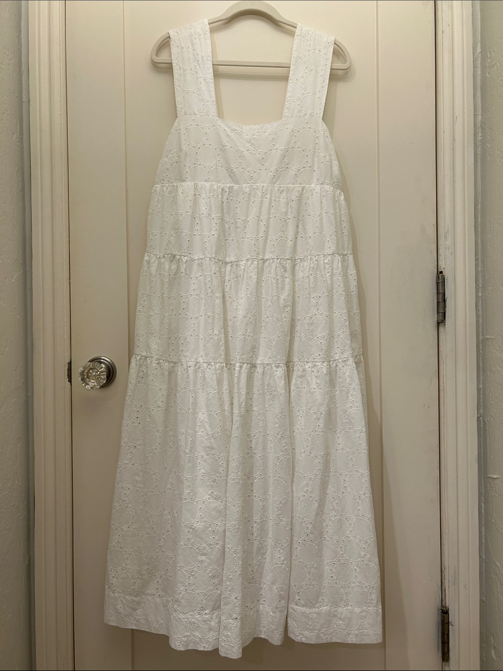 Anthropologie Square Neck Eyelet Tiered Midi Dress with Pockets